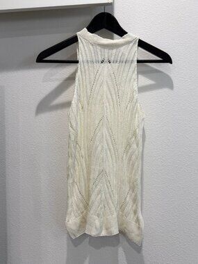 Y2K Slouchy Halter Neck Crochet White Cream Top Size Large